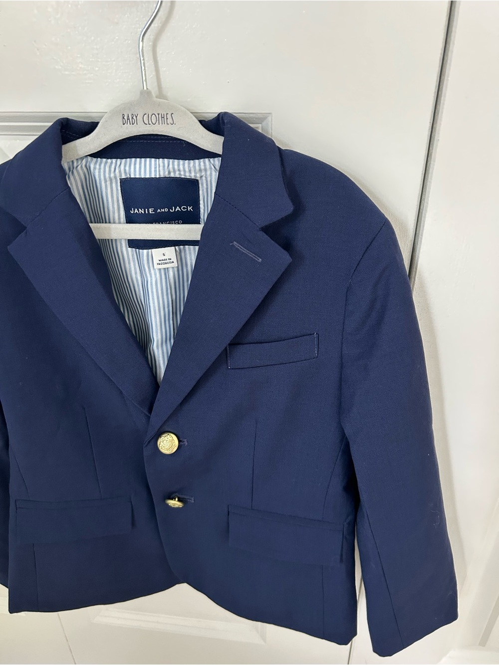 Janie and Jack Boys Navy Blue Suit Jacket Blazer Size 5 wedding 2-Button wool - Picture 5 of 9